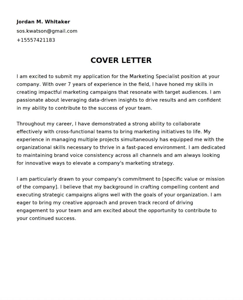 Cover Letter Example